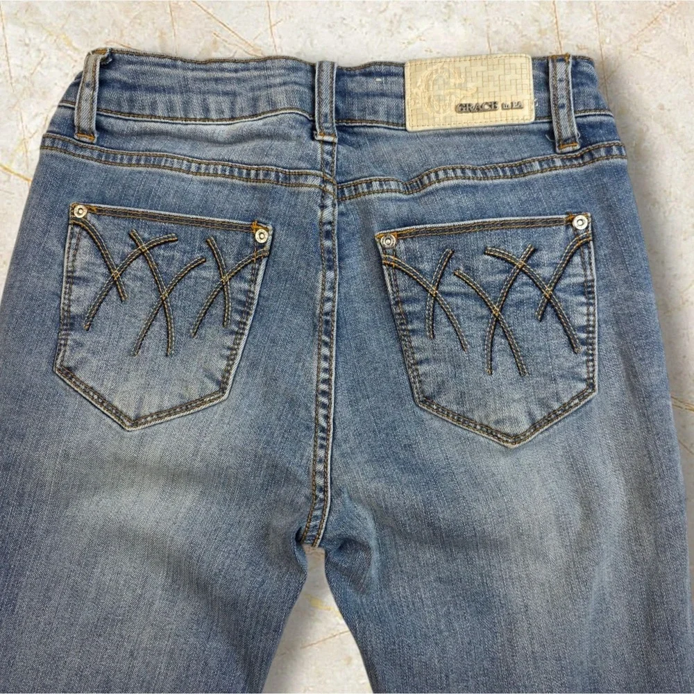 Grace In LA Jeans Size 25 Bootcut Blue Denim Stretch Embroidered Cowgirl Western